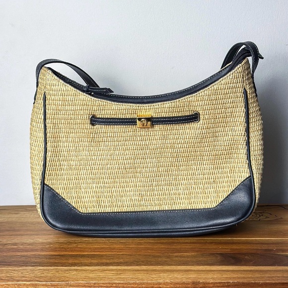 Etienne Aigner Handbags - Vintage Etienne Aigner Navy Leather Shoulder Bag: Basketweave Summer Purse
